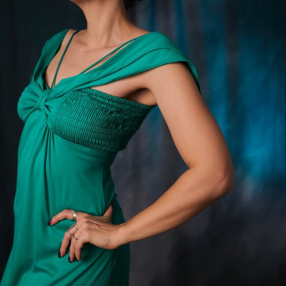 Emerald Green 70's Halter Dress Maxi Disco Era - Picture 2 of 12